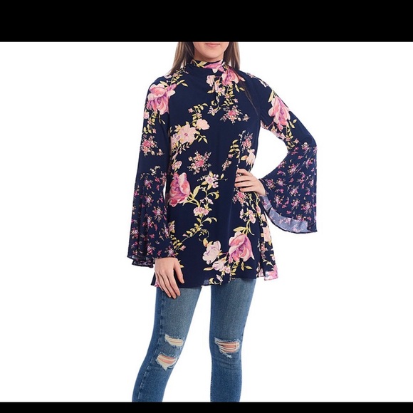 Free People tate floral print mock neck bell tunic - Picture 5 of 11